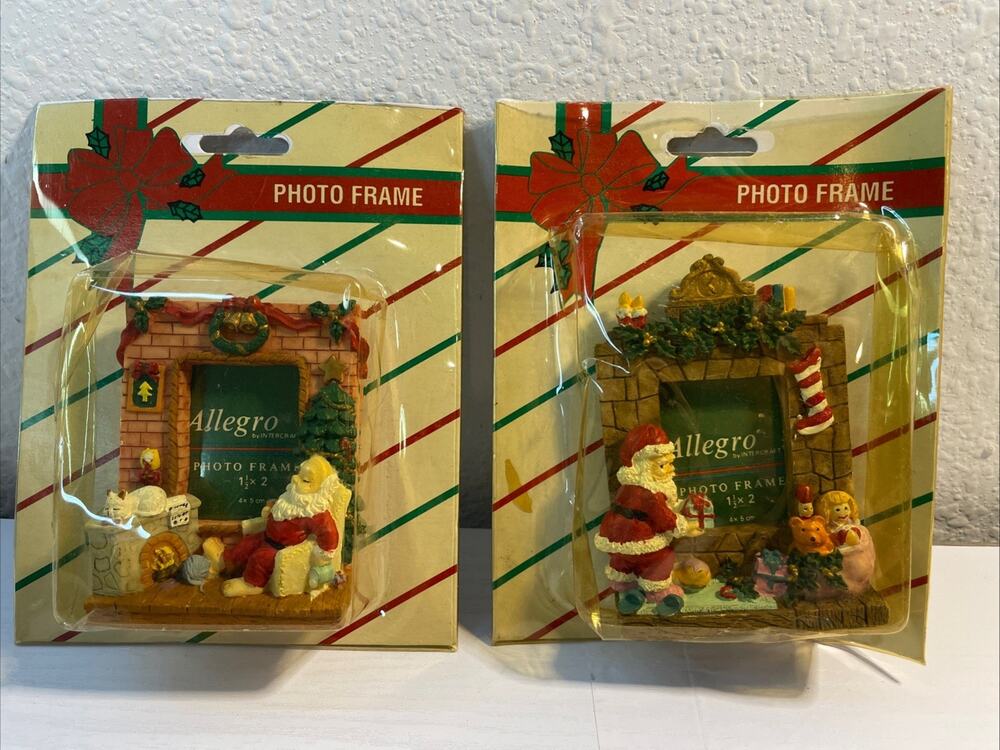 Lot of 2 Vtg 1990s Christmas Mini Photo Frame Ornament Santa New Winn Dixie Tag